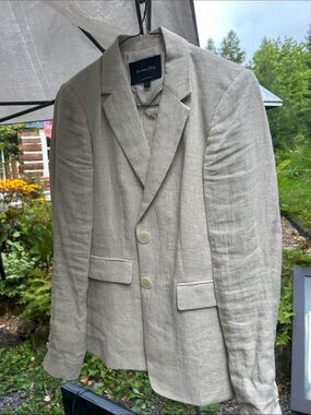 Massimo Dutti Beige Linen-Blend Blazer